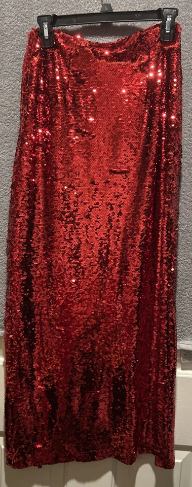 NUEVO CON ETIQUETAS Gianni Bini Rojo Lentejuelas Ocasión Formal Cóctel Lápiz Maxi Falda Talla S Foto 3 de 4