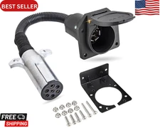 7 Pin round to 7 Pin Flat Adapter for Tractor Towing, 7 Pole round to 7 Way RV B