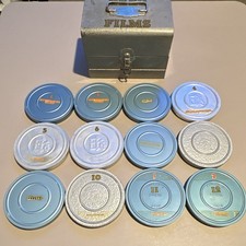 Rare Vintage 8 mm Movie Film Reels with Metal Storage Case / Lot of 12 Films