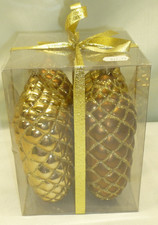 Set 4 Gold glitter Pinecone Ornaments Christmas Tree Decorations 6" Plastic New