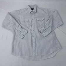 Wrangler Western Shirt XL Light Blue Red Stripe Pearl Snap Long Sleeve Fast Ship