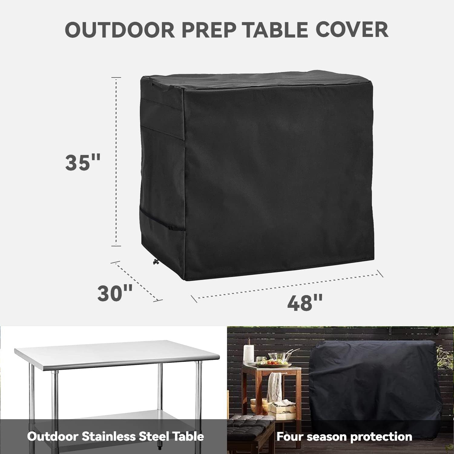 Heavy Duty Waterproof Outdoor Table Cover for 46" Utility Cart - Black