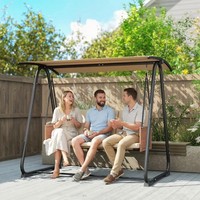 Outsunny Hollywoodschaukel, 3-Sitzer Gartenschaukel Mit Verstellbar Sonnendach
