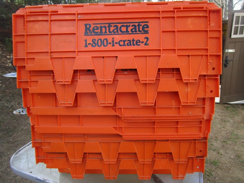 LOT OF 5 Plastic Tote Crate Attached Lid Flip Top 