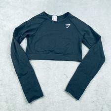 Gymshark Adapt Fleck Crop Top Womens Medium Gray Raglan Sleeve Sweat Wicking