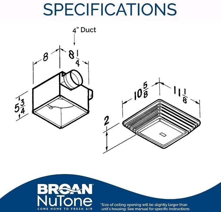 Broan 678 Ventilation Fan and Light Combo for Bathroom and Home 100 Watts 50 CFM