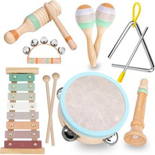 12Pcs Musical Instruments Set Wooden Percussion Instruments Montessori Sensory