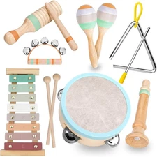 12Pcs Musical Instruments Set Wooden Percussion Instruments Montessori Sensory