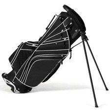 Golf Stand Bag 6 Way Divider Golf Carry Bag w/ Straps 7 Storage Pockets Black