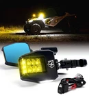 UTV Rear View Side Mirrors W/ Yellow Spot Puddle Lights for 1.75"-2" Roll Cage