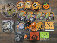 Large LOT Halloween PARTY Supplies PAPER PLATES Napkins UTENSILS Bowl