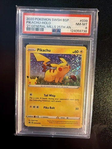 2020 POKEMON SWSH GENERAL MILLS 25TH ANNIVERSARY #039 PIKACHU-HOLO PSA 8