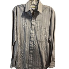 Le Tigre Vintage Men  s M Gray Stripe Long Sleeve Button Down Poly Blend Shirt