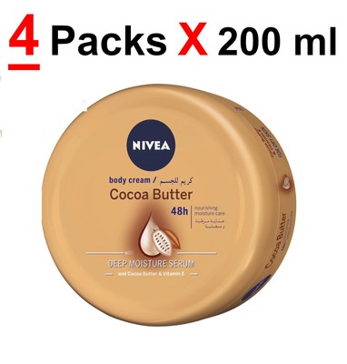 NIVEA Body Cream Dry Skin, Cocoa Butter Vitamin E ( 4 Packs X 200ml )
