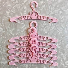 Vintage Nursery~LOT/6 PINK PLASTIC BABY 9.5" CLOTHES HANGERS~Child/Doll Clothing