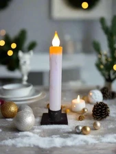 Primitive Handcrafted 7" White Battery Operated LED Timer Taper Candle