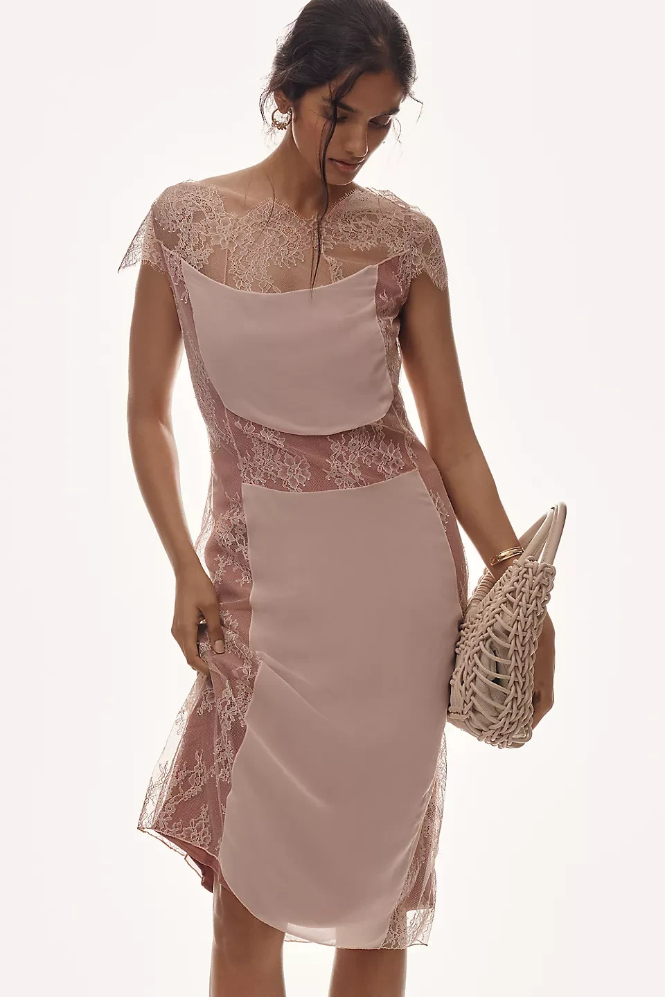 ANTHROPOLOGIE NWT $188 Maeve Short Sleeve Lace Slim Knee Length Dress Size Small