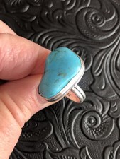 Blue Turquoise Rustic Ring Size 6.5 Artisan Handmade Southwest