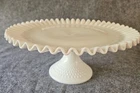 Vintage Fenton White Milk Glass Hobnail Ruffled Pedestal Cake Stand