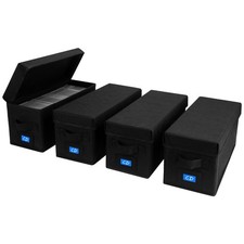 4 PCS Black CD Storage Box Case Holder Organizer Lid Handles Label Slots Rack