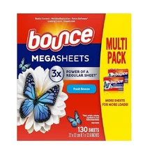 Bounce Wrinkle Guard Mega Fabric Softener Dryer Sheets, 130 Ct