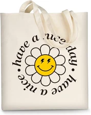 Canvas Tote Bag Aesthetic for Women, Cute Reusable Cloth Cotton Bags for Shoppin