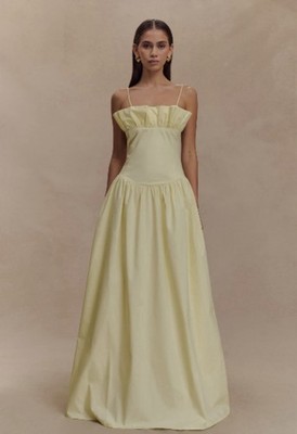 Meshki Women's Cotton Frill Maxi Dress Size S Lemon