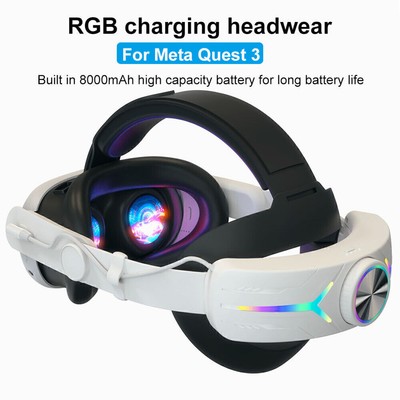 For Meta Oculus Quest 3 VR with 8000mAh Battery Elite Head Strap Band RGB Light