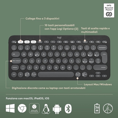 Logitech Pebble Keys 2 K380s Multi-Device Bluetooth Tastatur - Bild 7 von 12