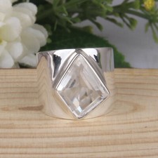 Clear Crystal (Color less) Quartz Ring Sterling Silver Handmade Festival Jewelry
