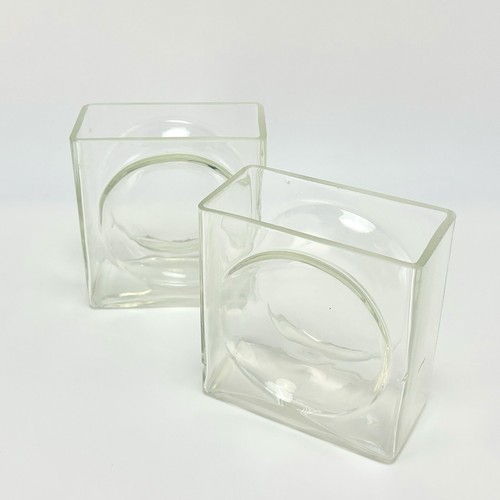 Pair of Vintage Retro Christian Tortu Diablo Vase Clear Glass Geometric Square