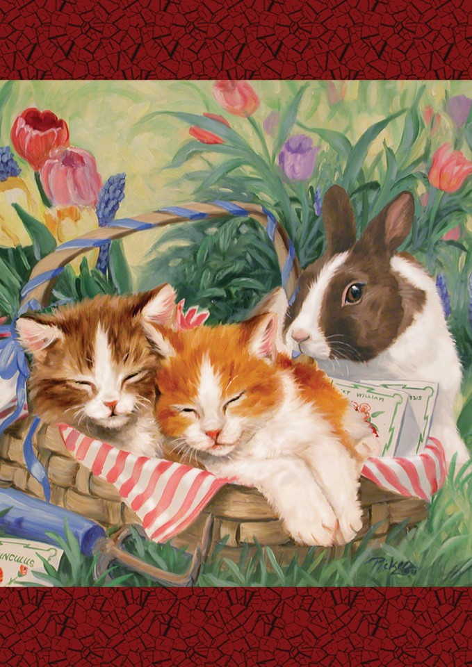 Toland Too Cuddly 12x18 Spring Flower Kitty Cat Bunny Rabbit Garden ...