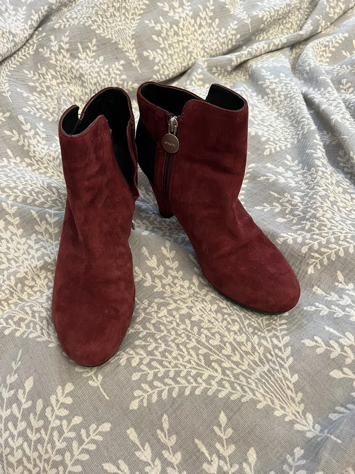 GEOX Borgoña Gamuza Tacón Bloque Botas Zapatos Mujer 9.5 Foto 3 de 4