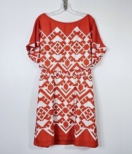 Eliza J Size 10 Women's Orange Fit & Flare Geometric Stretch Waist Dress