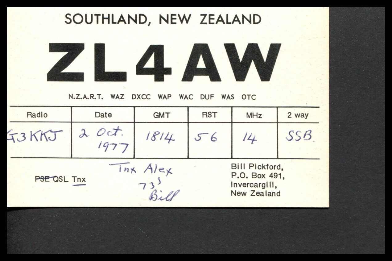 1 x QSL Card Radio New Zealand ZL4AW - 1977 - Invercargill ≠ Q126