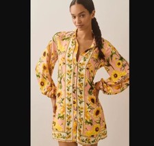 New XL Farm Rio x Anthropologie long-sleeve button front shirt mini dress