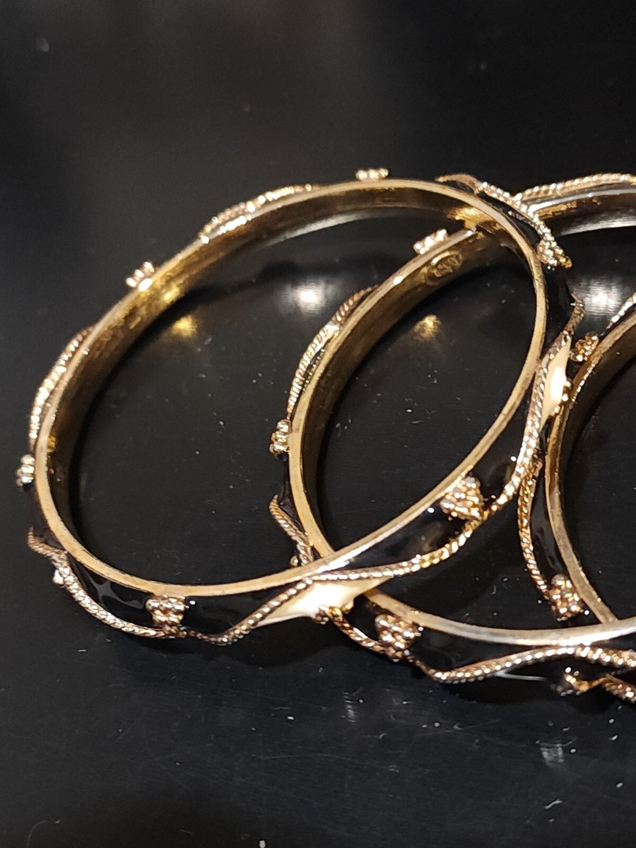 Joan Rivers Gold Black Enamel Bangle Watch Bracelet Vintage Statement WORKS Vintage Joan rivers enamel and faux pearl bangle main image 4