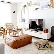 Footrest Leather Boho Moroccan Ottoman Handmade Footstool Pouffe Unstuffed