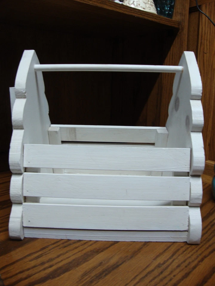 Caja de almacenamiento de madera abierta tallada a mano de colección con mango ~ caja blanca de muñeco de nieve de invierno Foto 2 de 4