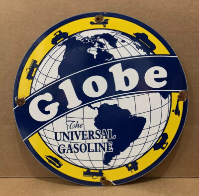 Vintage Porcelain Globe Gasoline Pump Plate Sign Oil Gas Wall Decor ...
