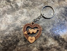 Small Wooden 1" x 1" Heart w/ Arrow Keychain