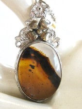 ANTIQUE OB OSTBY BARTON 925 STERLING SILVER OVAL PICTURE AGATE PENDANT NECKLACE