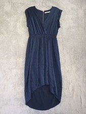 Alice + Olivia Mariella 100% Silk Navy Blue Draped Sleeveless Tulip Dress Size 4