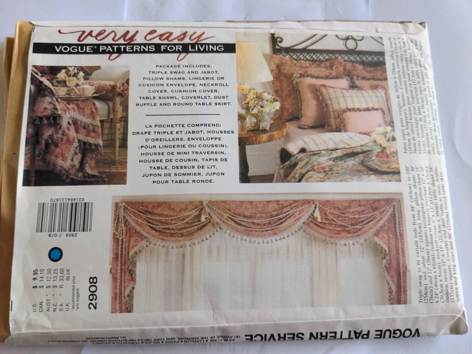 Vogue 2908Sewing Pattern Complete Bedroom Furnishings Cushions Curtains WAVERLY - Image 2 of 2