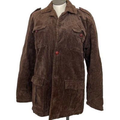 Diesel Jacket Brown Velvet Trench Coat Cottagecore Button Up Cotton Size XL 