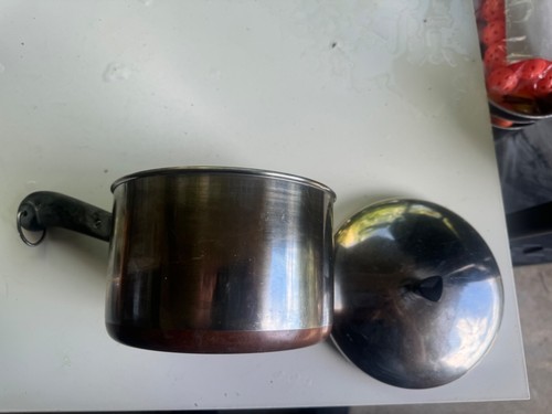 Poêle à sauce double anneau vintage Revere Ware 2 qt quart cuivre revêtu en acier inoxydable avec couvercle