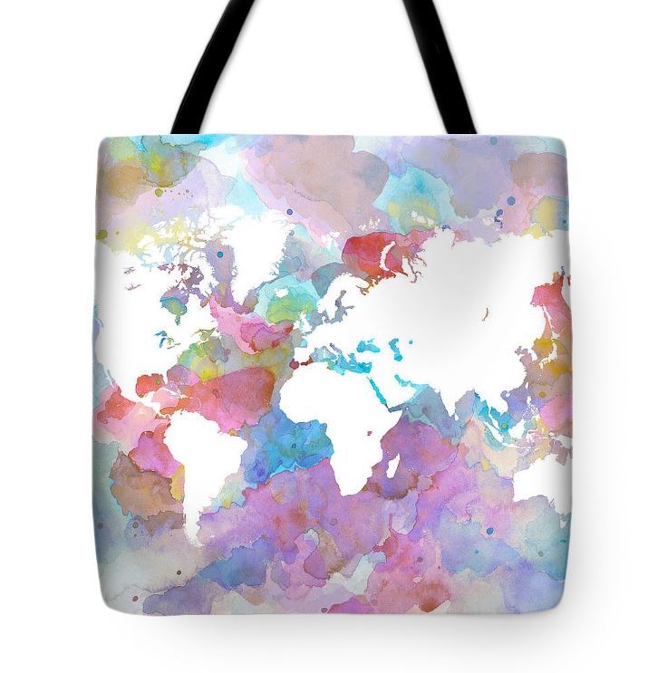 World Map Watercolor Tote Bag - All Over Print Design by L. Dumas-image