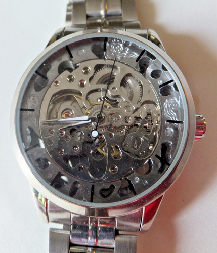 Skeleton Automatic Winding Chrome/Stainless-Steel Mechanical Watch - Works Well - Picture 2 of 8