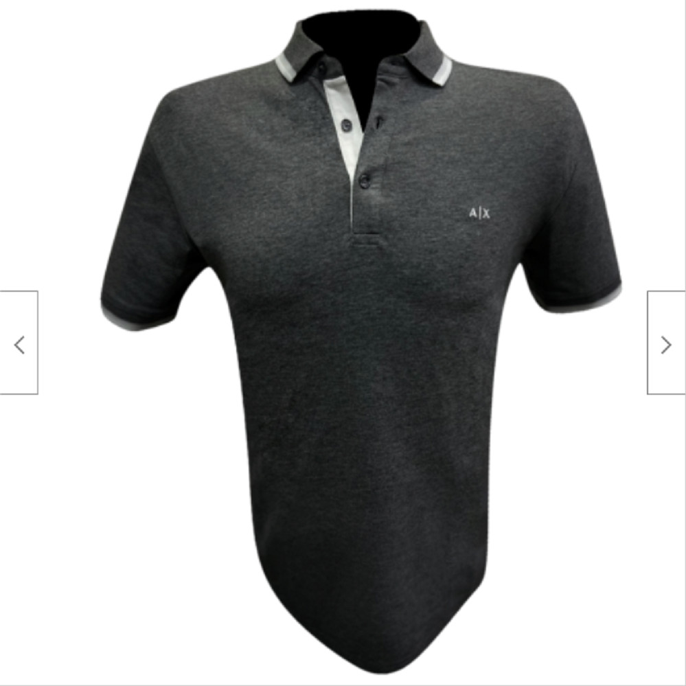 Мужская хлопковая рубашка поло с двухцветным воротником A|X Armani Exchange, темно-серая, S