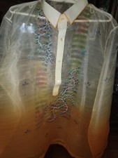 Men Clothing Dress Shirt Beige/Rust XL BARONG TAGALOG PHILIPPINES